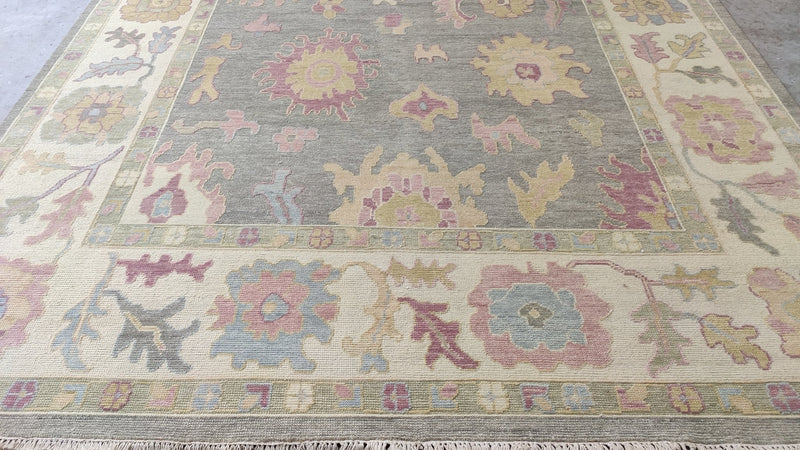 Calvin 9x12.3 Grey and Cream Hand-Knotted Oushak Rug | Banana Manor Rug Company