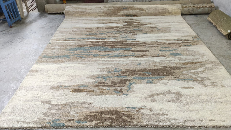 Candace Flynn 8.3x9.9 Beige, Grey, and Brown Hand-Knotted Modern Rug | Banana Manor Rug Company