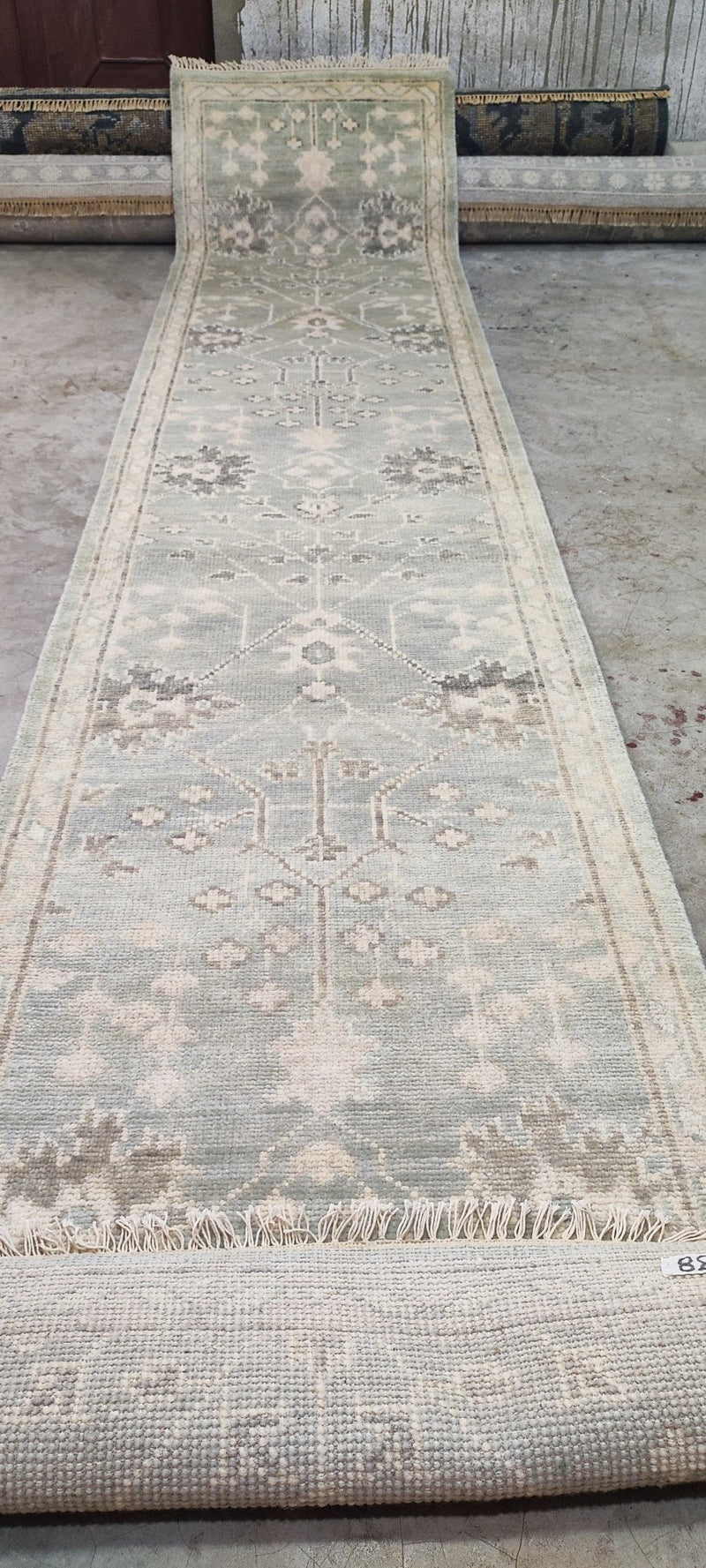 Candace Wheeler Light Green Hand-Knotted Oushak Runner 2.6x12.9 | Banana Manor Rug Company