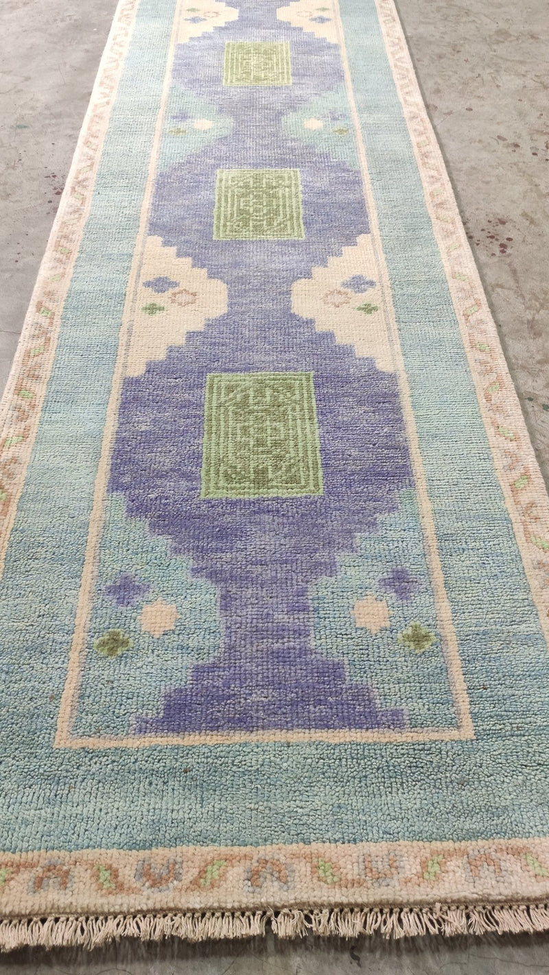 Caren 2.6x9.9 Blue Modern Hand-Knotted Runner | Banana Manor Rug Company