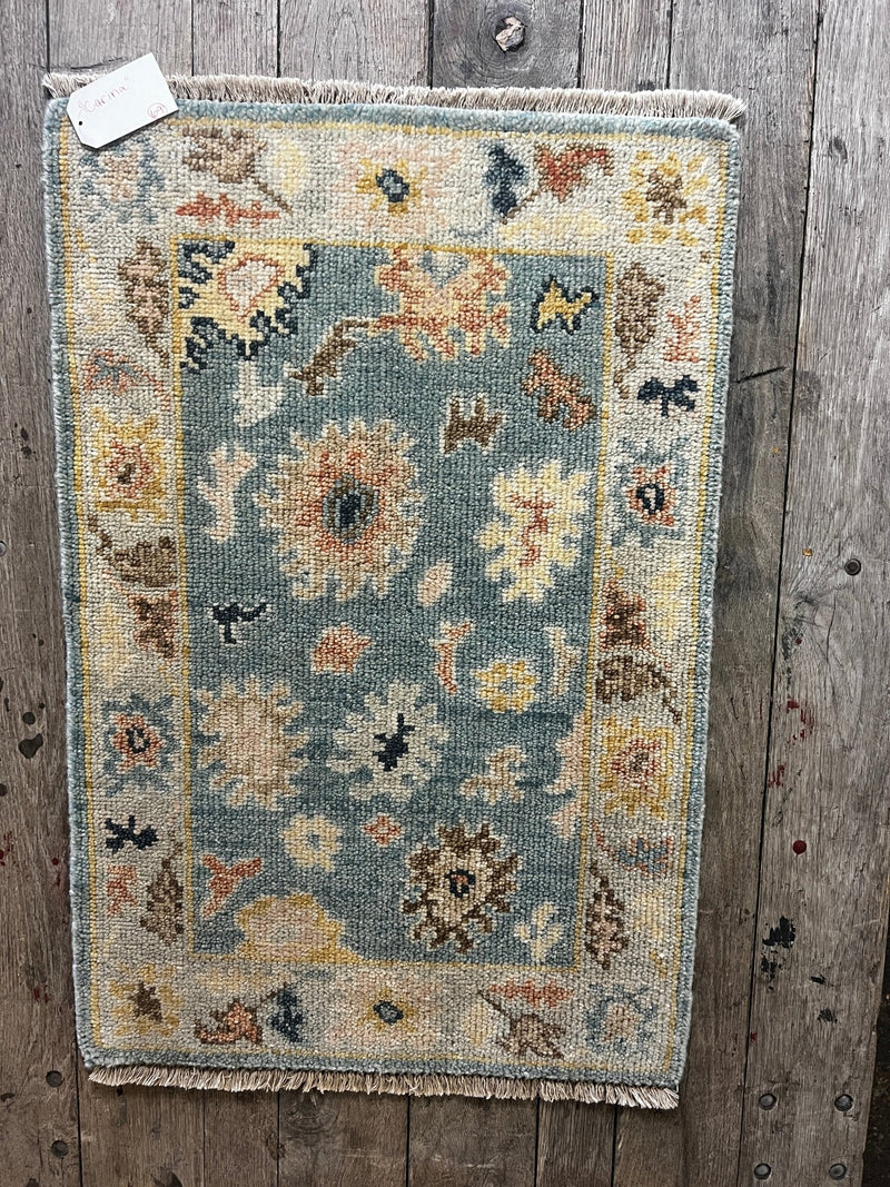 "Carina" Light Blue and Gold Hand-Knotted Oushak 8x10 | Banana Manor Rug Company