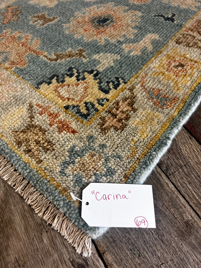 "Carina" Light Blue and Gold Hand-Knotted Oushak 8x10 | Banana Manor Rug Company