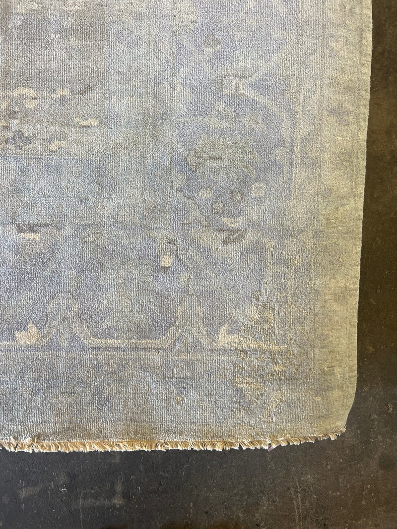 Carmen 10.9x14 Light Blue and Cream Hand-Knotted Oushak Rug | Banana Manor Rug Company