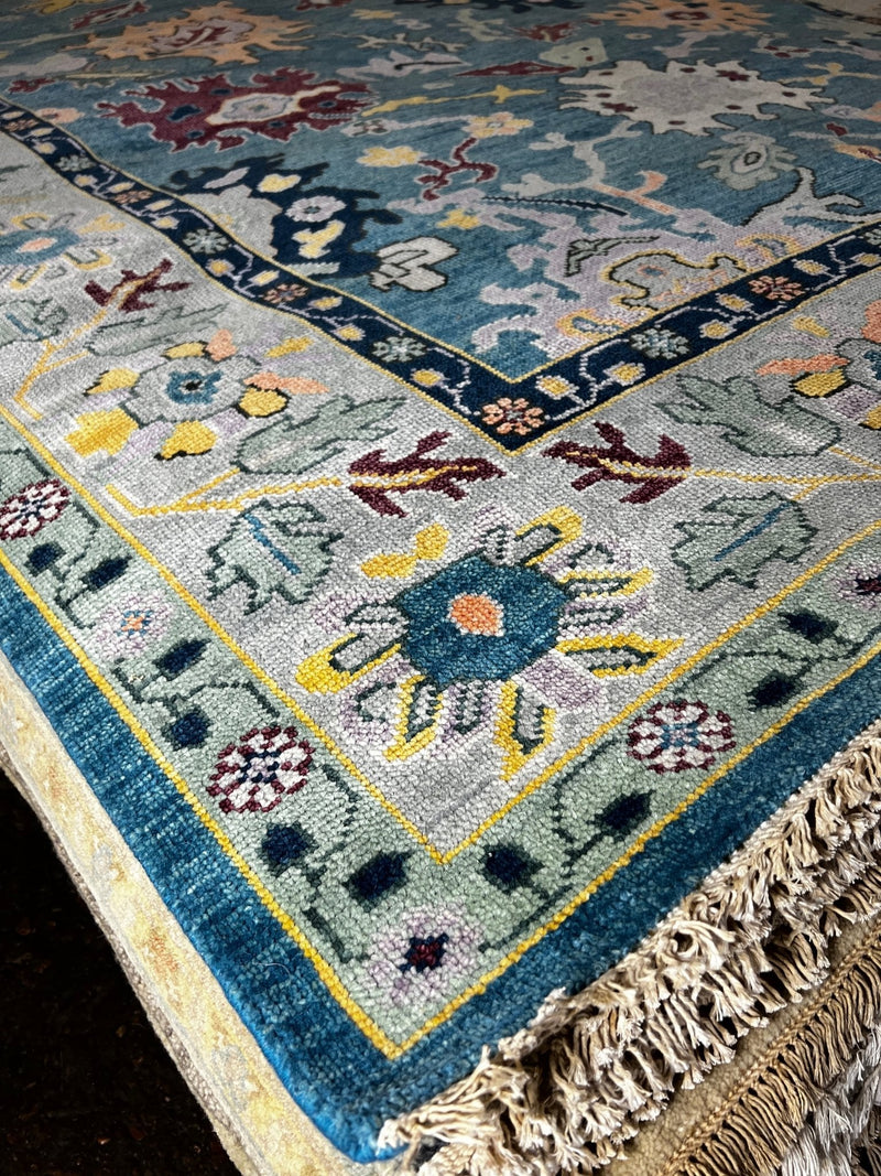 Carmen 8x9.9 Blue Hand-Knotted Oushak Rug | Banana Manor Rug Company