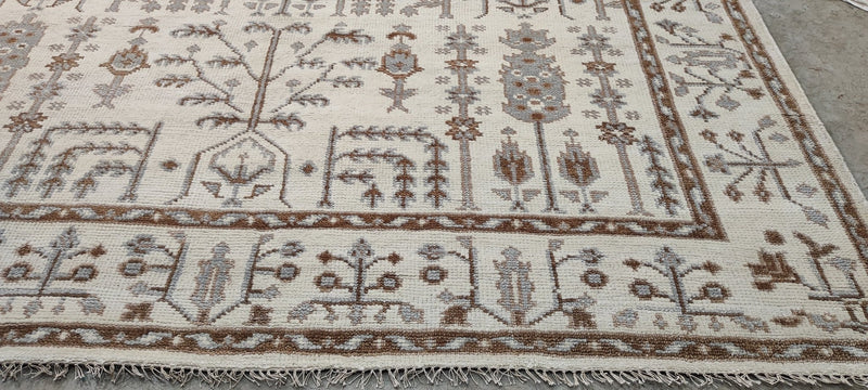 Carmen’s Carnival 9.6x12 Beige and Brown Hand-Knotted Oushak Rug | Banana Manor Rug Company