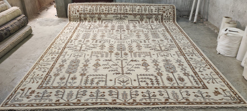 Carmen’s Carnival 9.6x12 Beige and Brown Hand-Knotted Oushak Rug | Banana Manor Rug Company