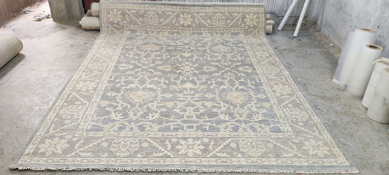 Carrie Barron Silver and Grey Hand-Knotted Oushak Rug 7.9x9.9 | Banana Manor Rug Company