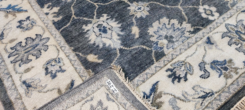 Carrie Livingston Dark Grey and Ivory Hand-Knotted Oushak Rug 8x9.9 | Banana Manor Rug Company