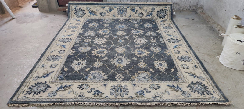 Carrie Livingston Dark Grey and Ivory Hand-Knotted Oushak Rug 8x9.9 | Banana Manor Rug Company