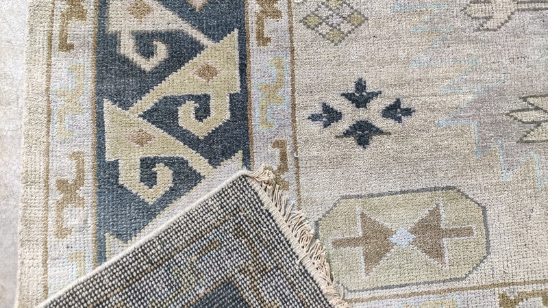 Cate 10.3x13.9 Dark Blue and Tan Hand-Knotted Oushak Rug | Banana Manor Rug Company