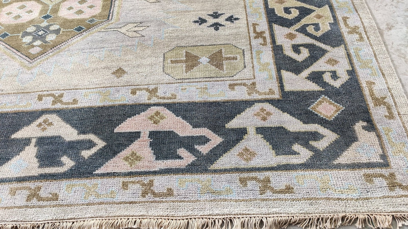 Cate 10.3x13.9 Dark Blue and Tan Hand-Knotted Oushak Rug | Banana Manor Rug Company