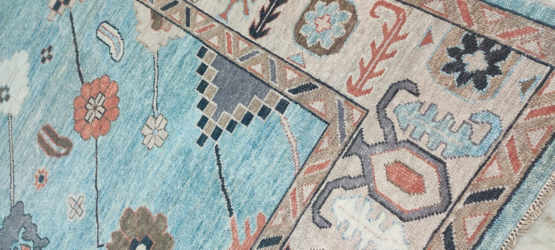 Catharine Cockburn Hand-Knotted Oushak Rug Light Blue and Tan 10x14 | Banana Manor Rug Company