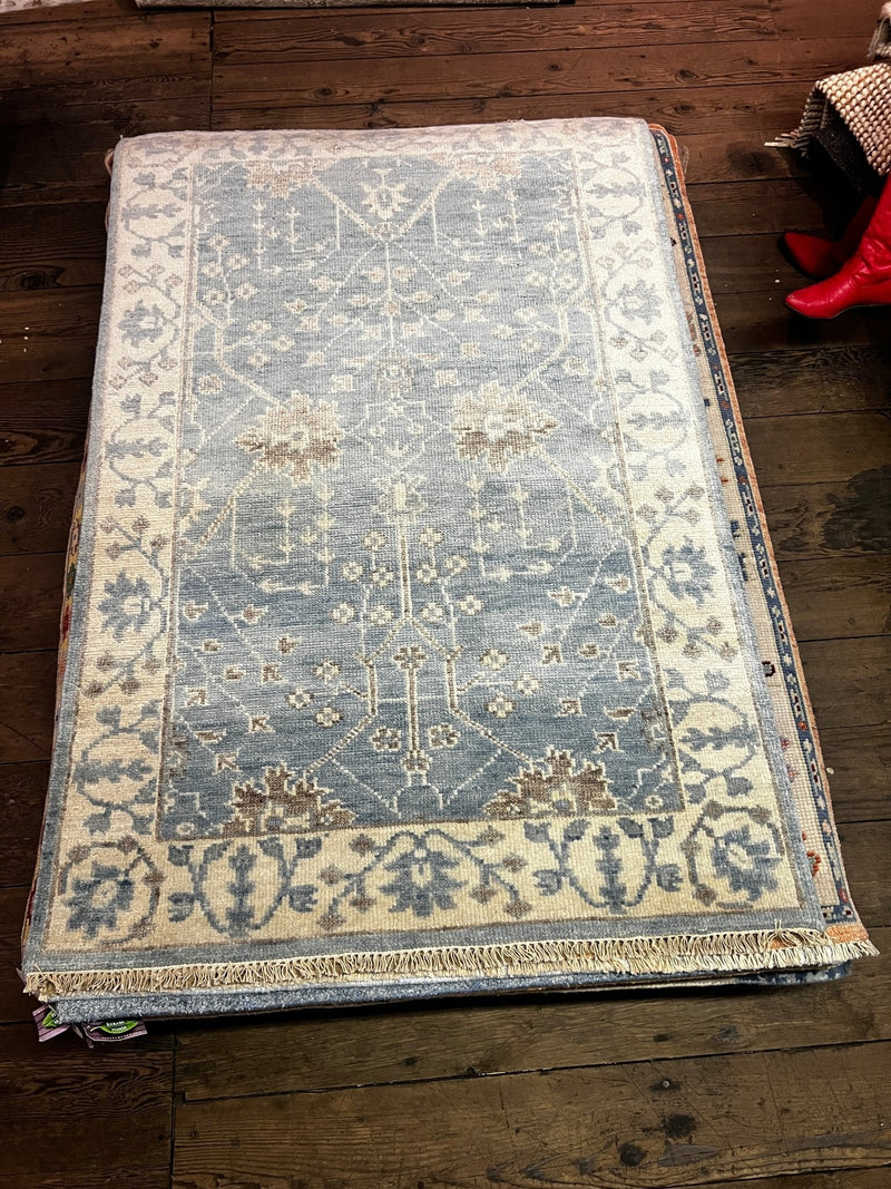 Catherine Deneuve 4x6 Light Blue Hand-Knotted Oushak Rug | Banana Manor Rug Company