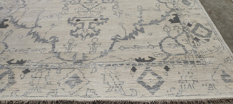 Catherine Guinness 8.9x11.9 Ivory and Grey Hand-Knotted Oushak Rug | Banana Manor Rug Company