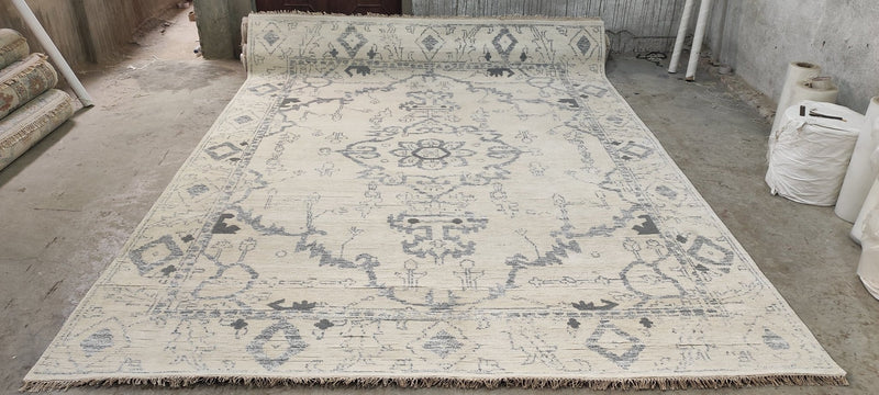 Catherine Guinness 8.9x11.9 Ivory and Grey Hand-Knotted Oushak Rug | Banana Manor Rug Company