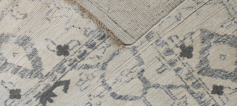 Catherine Guinness 8.9x11.9 Ivory and Grey Hand-Knotted Oushak Rug | Banana Manor Rug Company