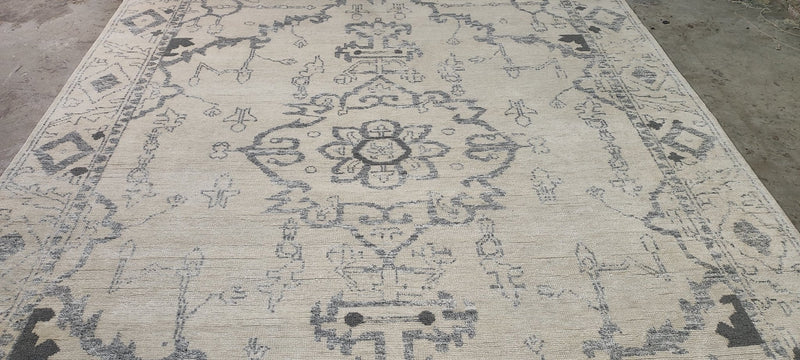 Catherine Guinness 8.9x11.9 Ivory and Grey Hand-Knotted Oushak Rug | Banana Manor Rug Company