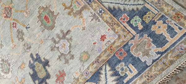 Cathy Kincaid Light Grey and Grey Hand-Knotted Oushak Rug 8x10 | Banana Manor Rug Company