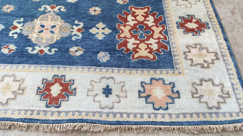 Cayla 8x10 Blue and Silver Hand-Knotted Oushak Rug | Banana Manor Rug Company