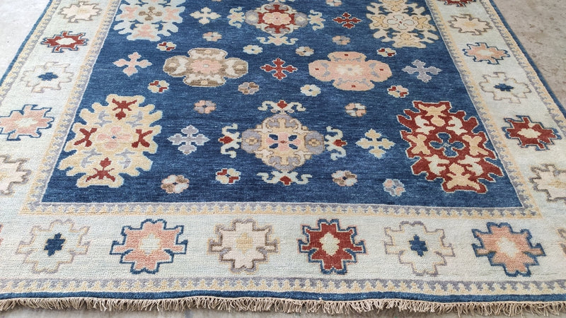 Cayla 8x10 Blue and Silver Hand-Knotted Oushak Rug | Banana Manor Rug Company
