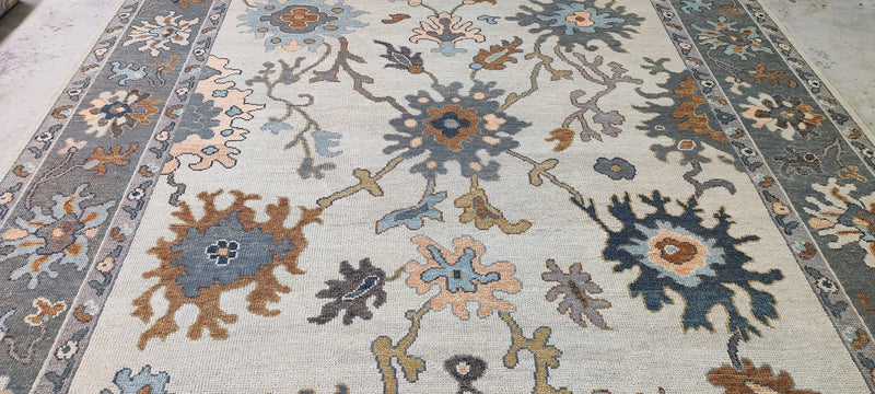 Celerie Kemble Ivory and Grey Hand-Knotted Oushak Rug 9x12 | Banana Manor Rug Company