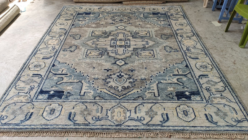 Celine 8x9.9 Aqua and Silver Hand-Knotted Oushak Rug | Banana Manor Rug Company