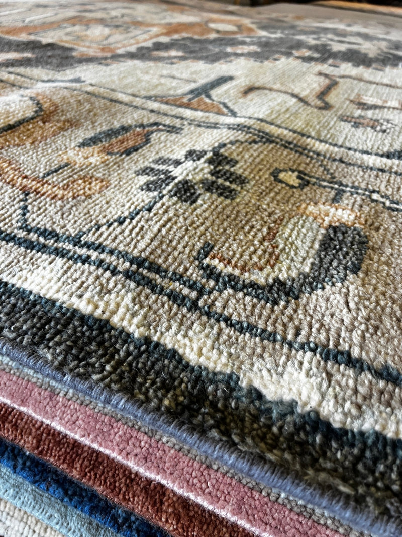 Charlotte Charke 9x12 Hand-Knotted Heriz Rug Dark Grey and Tan | Banana Manor Rug Factory Outlet