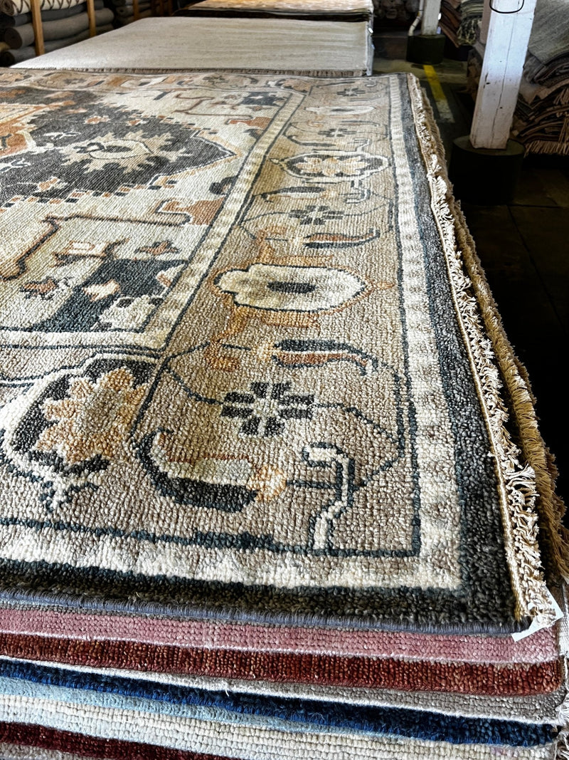 Charlotte Charke 9x12 Hand-Knotted Heriz Rug Dark Grey and Tan | Banana Manor Rug Factory Outlet