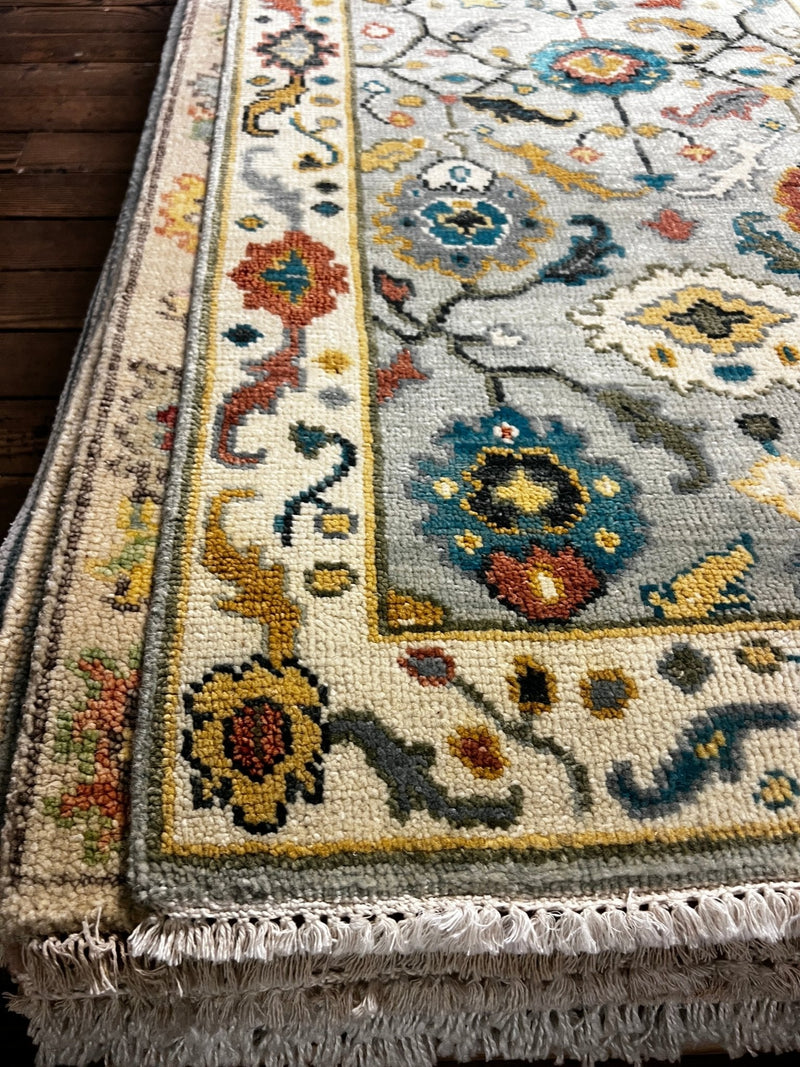 Charlotte De Bruyne 2.6x10 Light Blue and Ivory Hand-Knotted Oushak Runner | Banana Manor Rug Factory Outlet