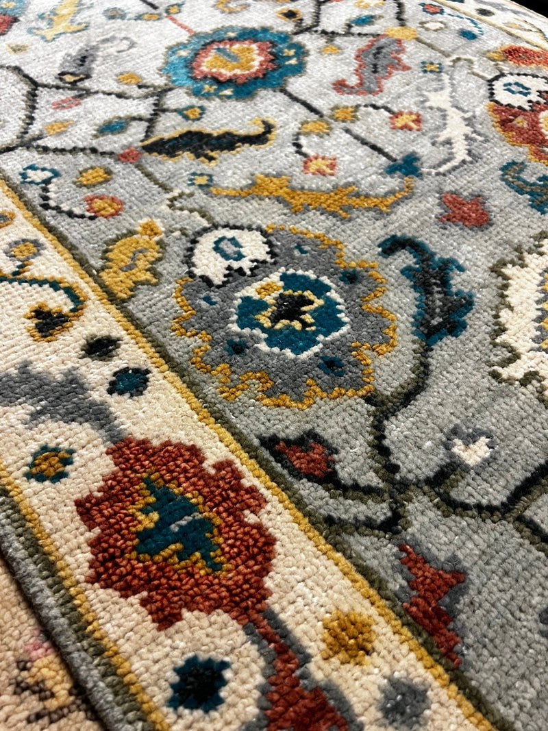 Charlotte De Bruyne 2.6x10 Light Blue and Ivory Hand-Knotted Oushak Runner | Banana Manor Rug Factory Outlet