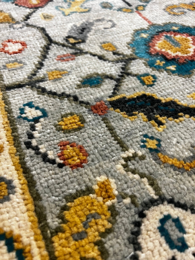 Charlotte De Bruyne 2.6x10 Light Blue and Ivory Hand-Knotted Oushak Runner | Banana Manor Rug Factory Outlet