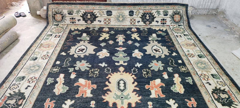 Charlotte Ronson 9x12 Ivory and Black Hand-Knotted Oushak Rug | Banana Manor Rug Company