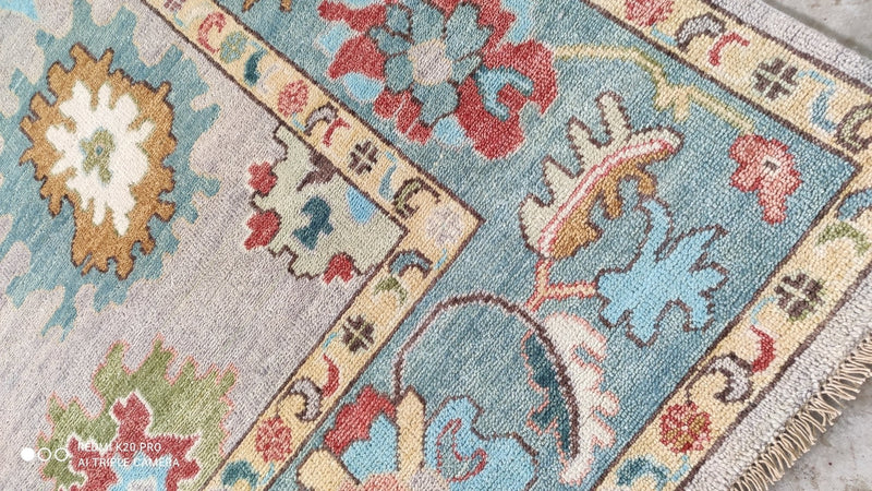 Chastity 8x10.3 Light Blue and Light Brown Hand-Knotted Oushak | Banana Manor Rug Company