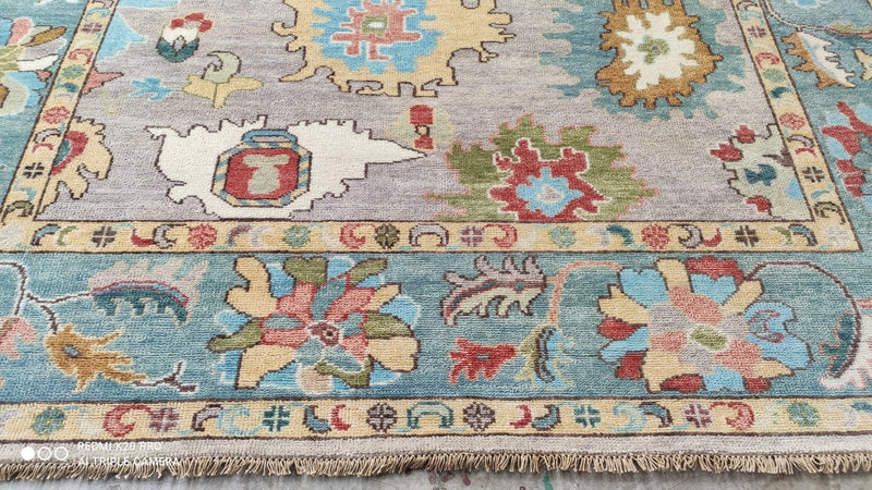 Chastity 8x10.3 Light Blue and Light Brown Hand-Knotted Oushak | Banana Manor Rug Company