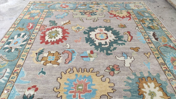 Chastity 8x10.3 Light Blue and Light Brown Hand-Knotted Oushak | Banana Manor Rug Company