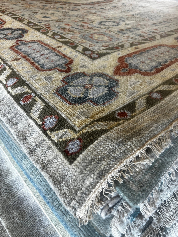 Cherry 10x14 Grey and Yellow Hand-Knotted Oushak Rug | Banana Manor Rug Factory Outlet