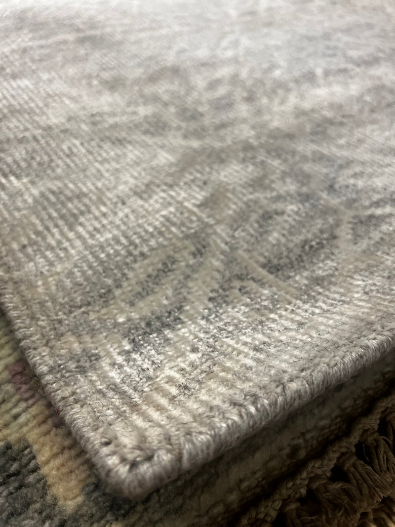 Cheryl Van Duyne Silver and Grey Hand-Knotted Runner 2.9x8.9 | Banana Manor Rug Company