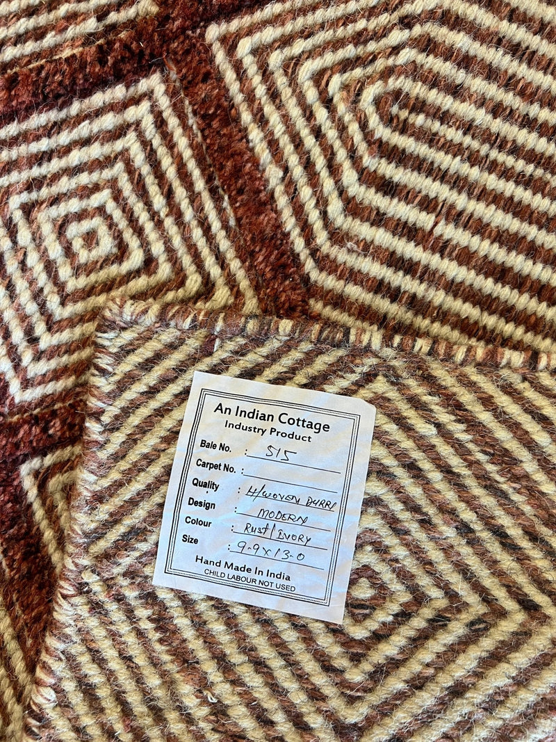 Chimera 9.9x12.9 Rust Handwoven Durrie Wool & Jute Rug | Banana Manor Rug Company