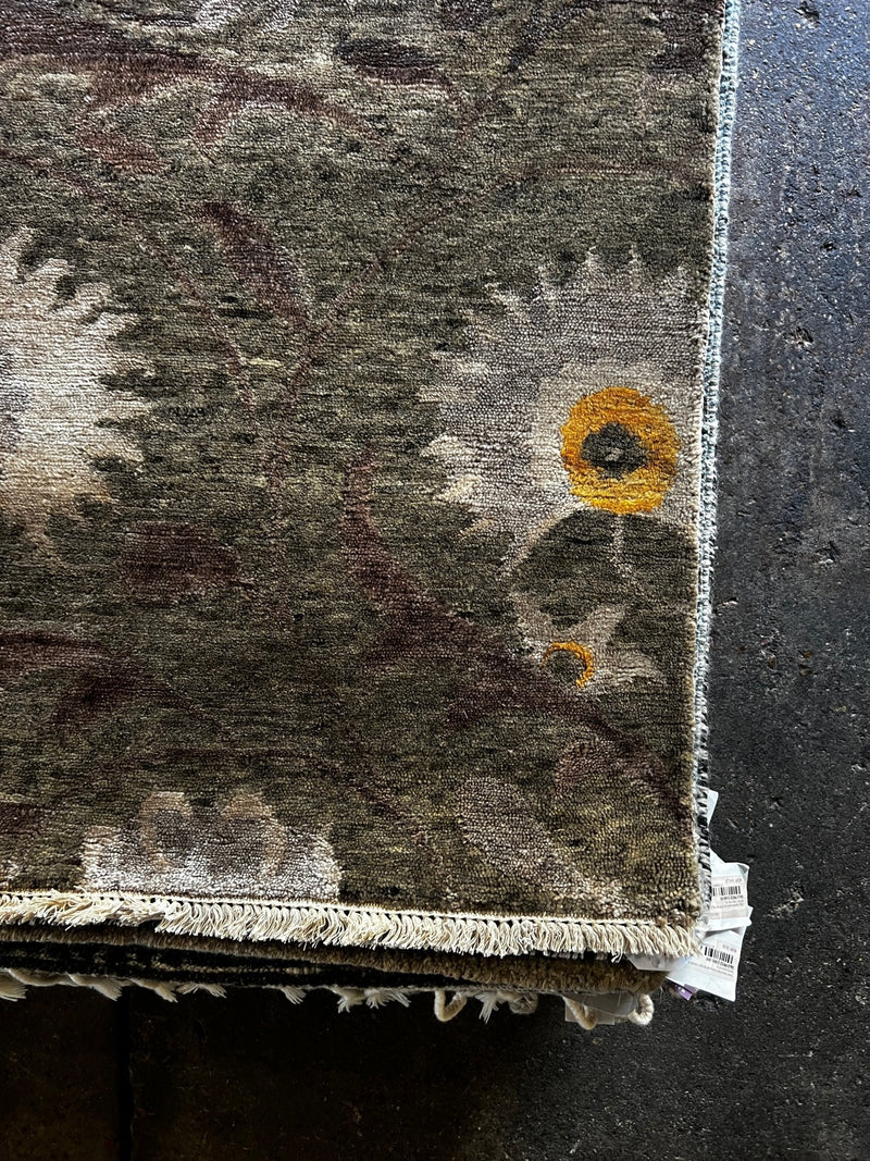 Cholly Atkins 9x11.9 Hand-Knotted Modern Rug Grey and Brown Floral | Banana Manor Rug Factory Outlet