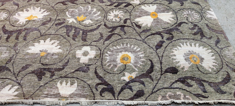 Cholly Atkins Hand-Knotted Modern Rug Grey and Brown Floral 9x11.9 | Banana Manor Rug Company