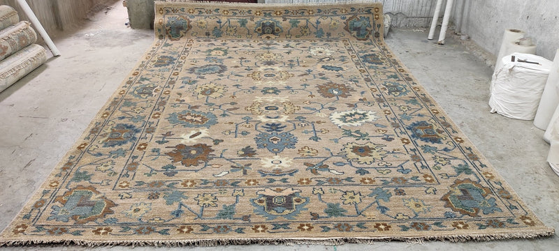 Chris Makos 9x12 Light Brown Hand-Knotted Oushak Rug | Banana Manor Rug Company