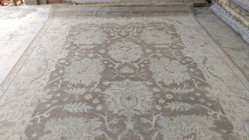 Christina Hendricks 8.9x11.3 Light Brown and Ivory Hand-Knotted Oushak Rug | Banana Manor Rug Company