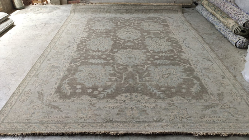 Christina Hendricks 8.9x11.3 Light Brown and Ivory Hand-Knotted Oushak Rug | Banana Manor Rug Company