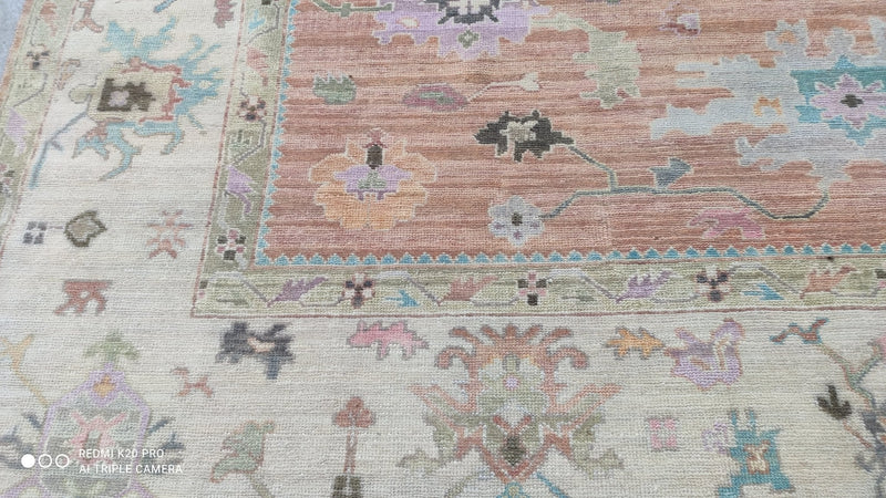 Clara 8.3x10 Rust and Ivory Hand-Knotted Oushak Rug | Banana Manor Rug Company