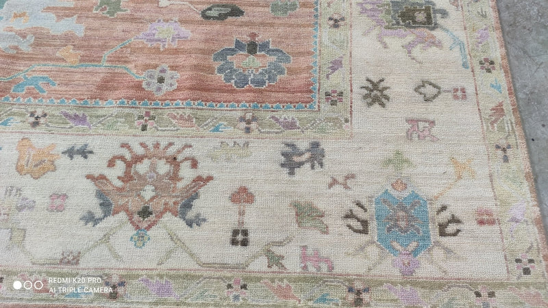 Clara 8.3x10 Rust and Ivory Hand-Knotted Oushak Rug | Banana Manor Rug Company