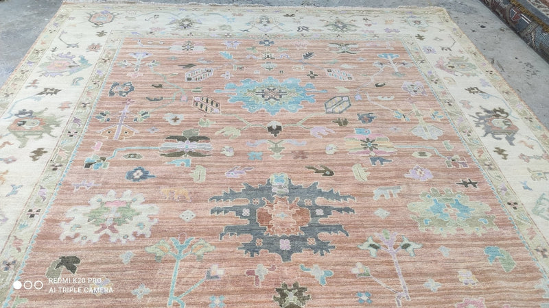 Clara 8.3x10 Rust and Ivory Hand-Knotted Oushak Rug | Banana Manor Rug Company