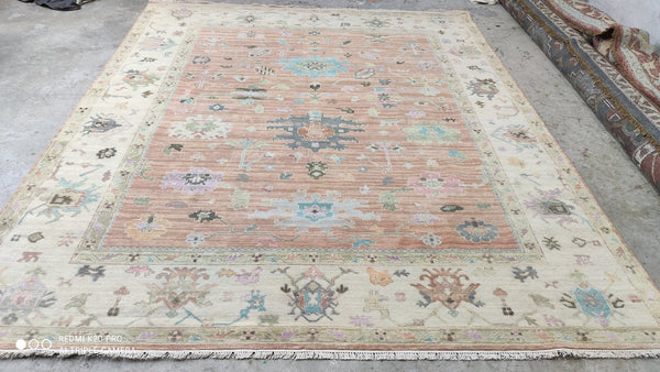 Clara 8.3x10 Rust and Ivory Hand-Knotted Oushak Rug | Banana Manor Rug Company