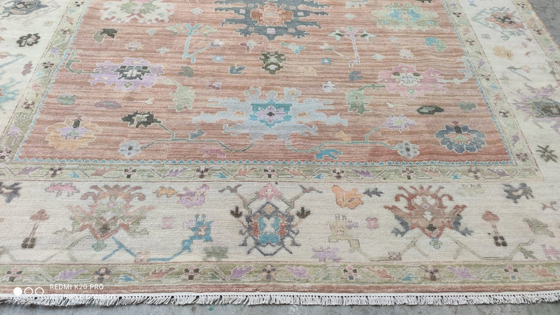Clara 8.3x10 Rust and Ivory Hand-Knotted Oushak Rug | Banana Manor Rug Company