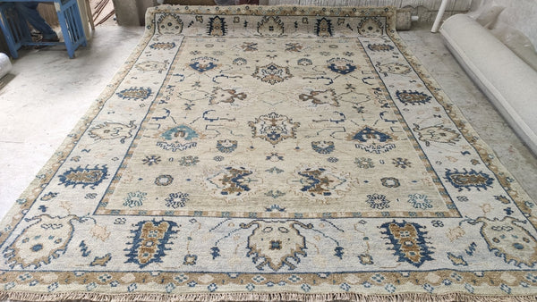 Clara Cleymans 9x12 Light Gold and Beige Hand-Knotted Oushak Rug | Banana Manor Rug Company