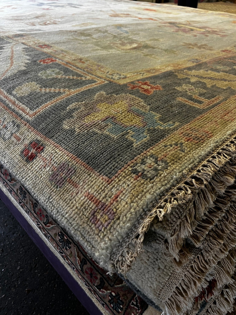 Clarissa Bronfman 9.3x11.9 Tan and Grey Hand-Knotted Oushak Rug | Banana Manor Rug Factory Outlet